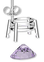 Faceted stone face down with prong setting above it.